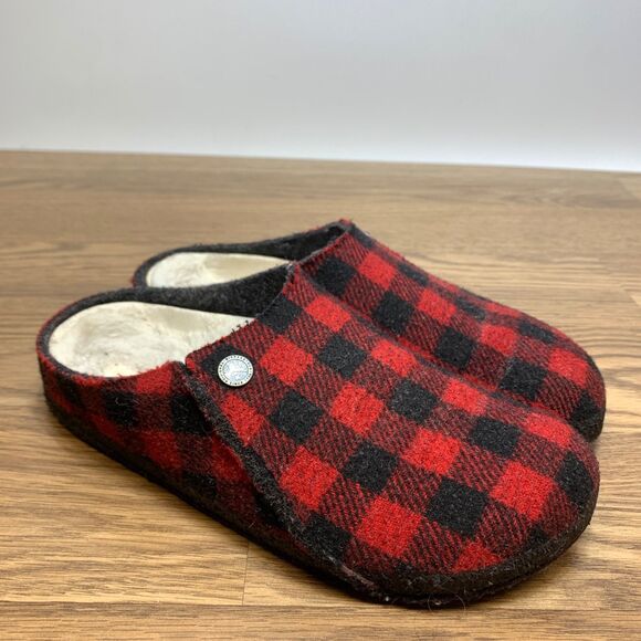 Birkenstock Zermatt Red Plaid Felt/Wool Slipper 38 US Women's Size 7 - Picture 1 of 10